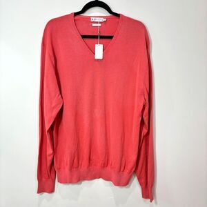 NEW PETER MILLAR 100% Cotton V-Neck Coral Pink Lightweight Sweater Medium